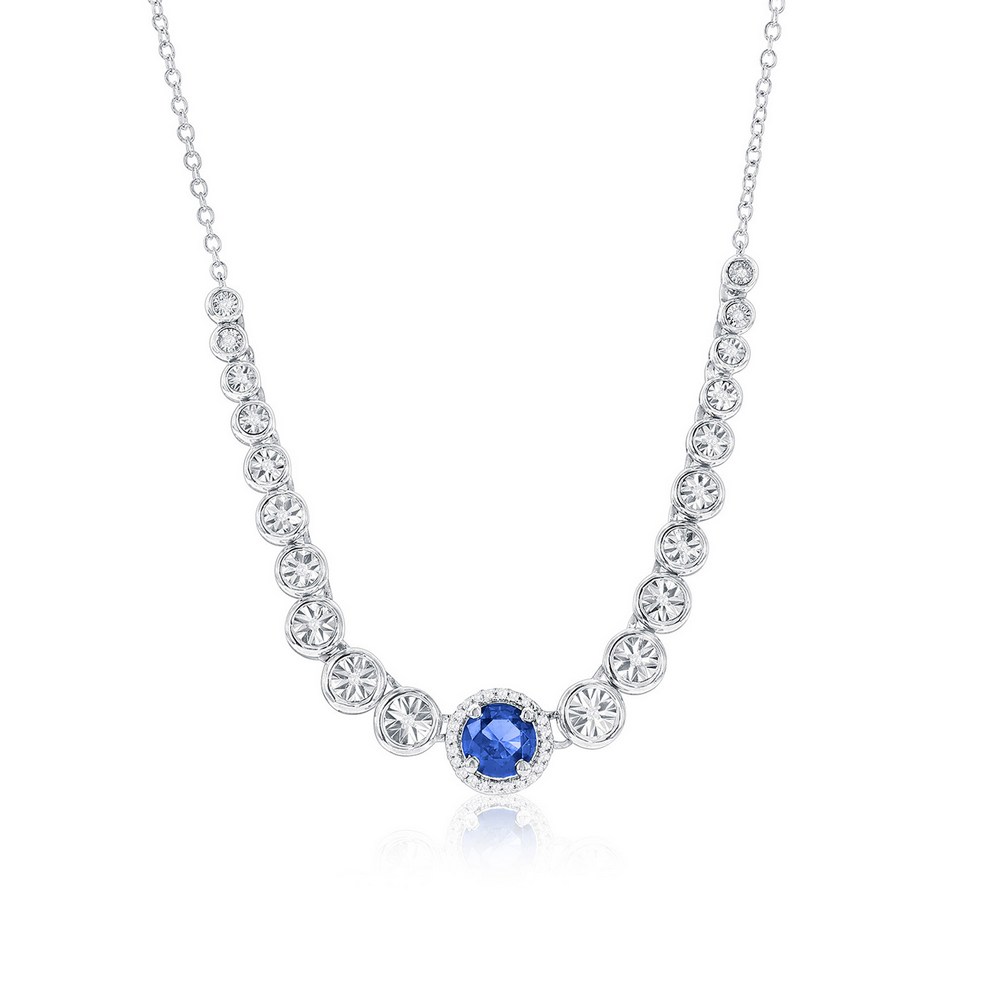 .07 Diamond/.60 Lab Sapphire Silver Necklace