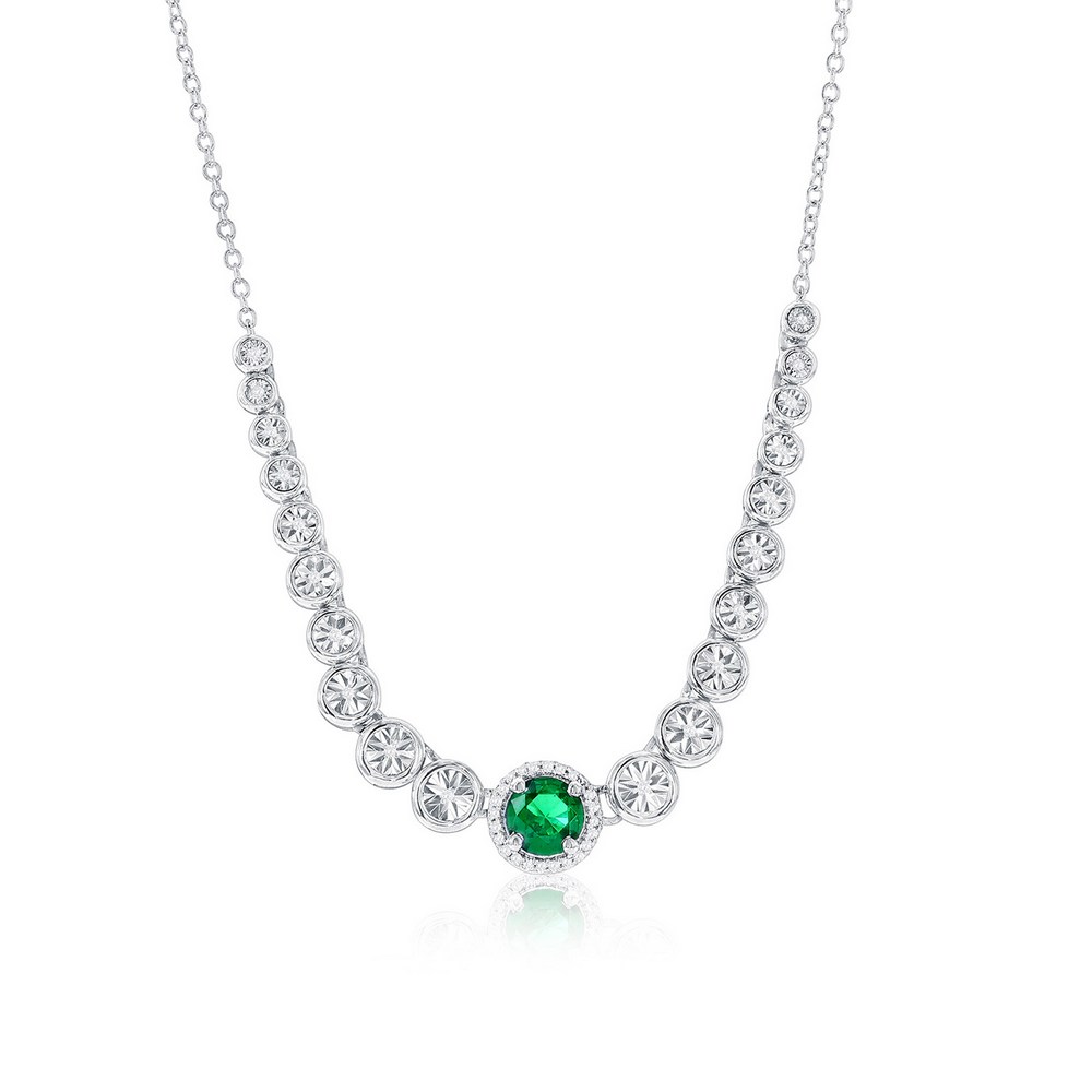 .07Ct Diamond/.41 Lab Emerald Silver Necklace