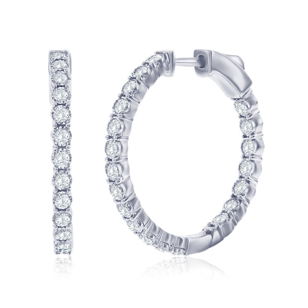 1.07Cttw Lab Diamond Silver Hoops 25mm
