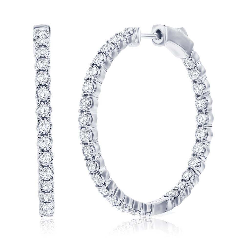1.44Cttw Lab Diamond Silver Hoops 32mm