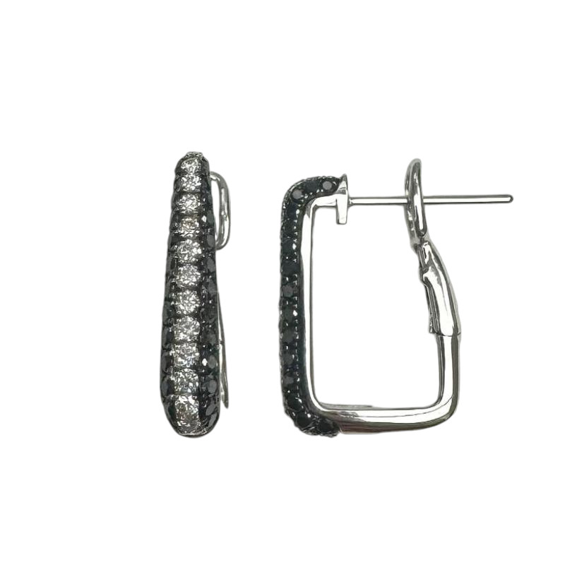 14K White Gold White Diamond Square Hoops
