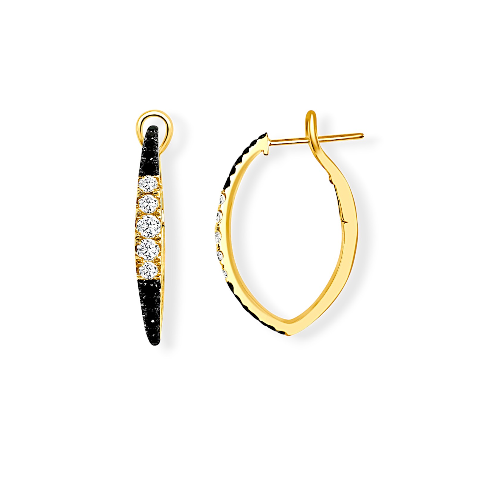 14K Yellow Gold Black Diamond Hoops