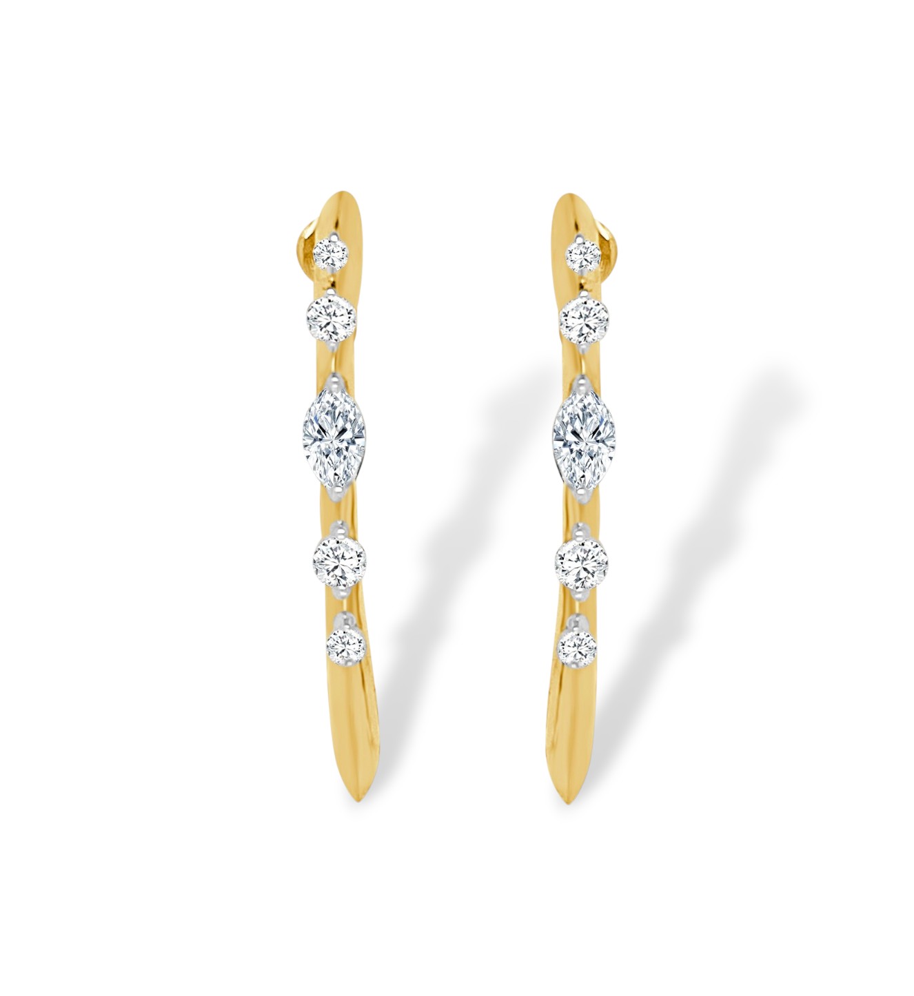 14K Yellow Gold Marquise/Round Hoop Earrings