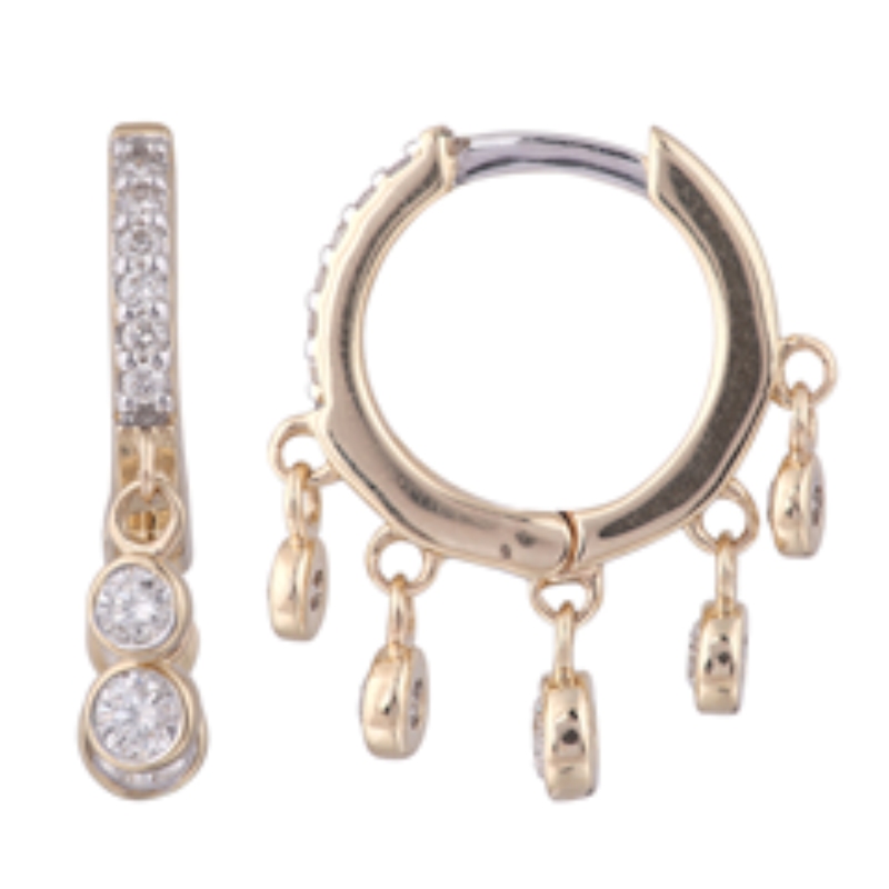 .70Ct Diamonds Hoops W/ Dangles 14k Yellow Gold