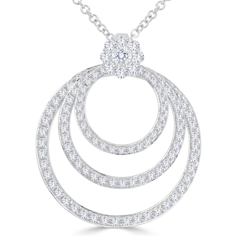 1.37Cttw Diamond Triple Circle Pendant 14K White Gold