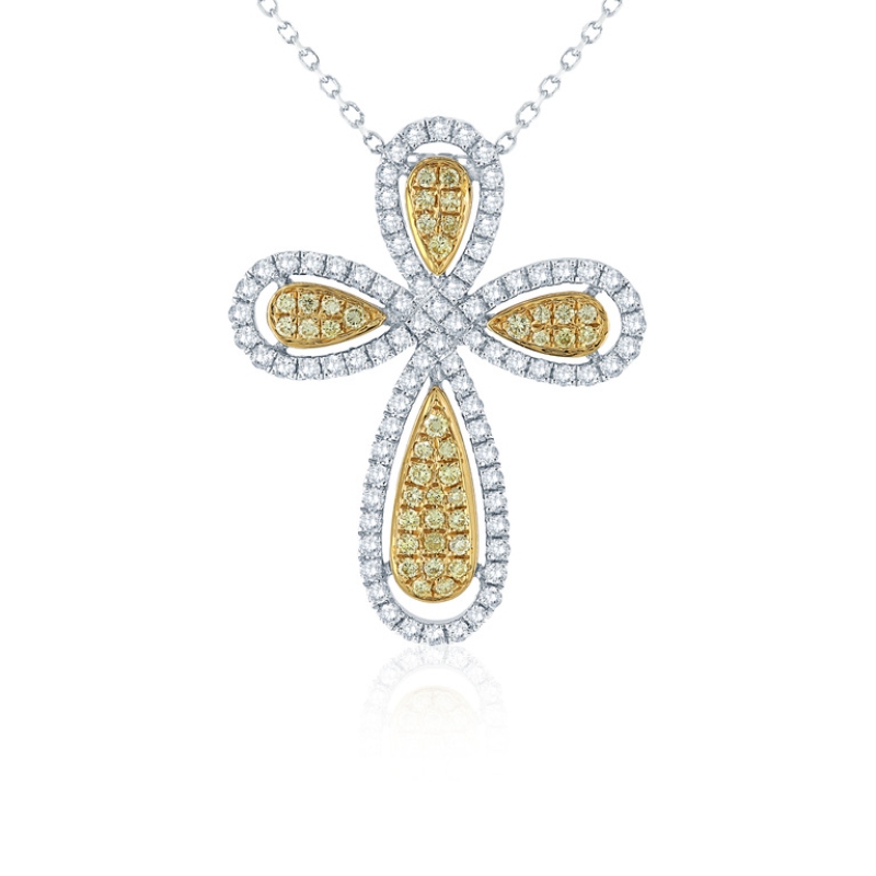 .54Cttw Fy and White Diamonds Cross 18K White And Yellow Gold