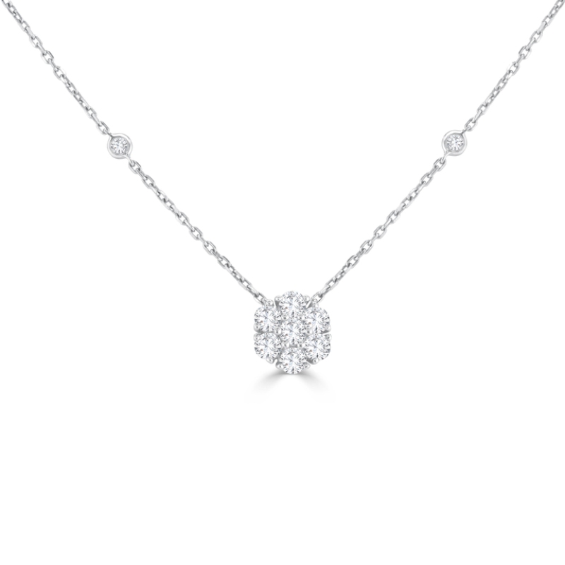 .98Cttw Diamond Flower On Dby Chain 14K White Gold