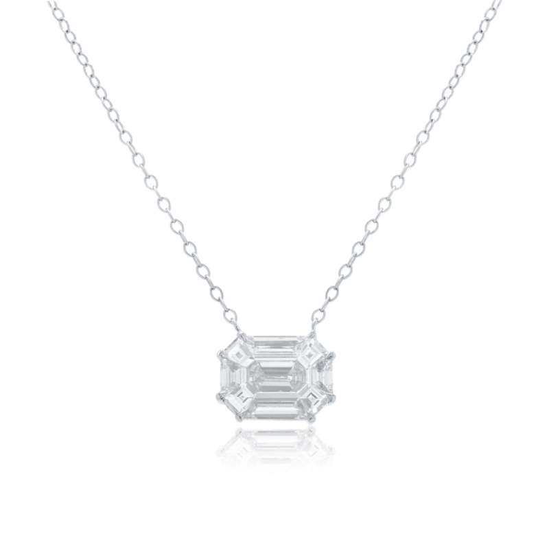 .87Cttw Diamond Ec and Trap,Baguette Pendant 18K White Gold