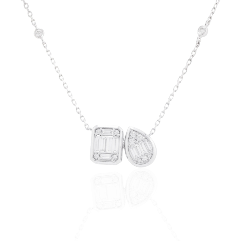 .53Cttw Baguette and Rd Diamond Pendant Ec and Pear Shape 14K White Gold