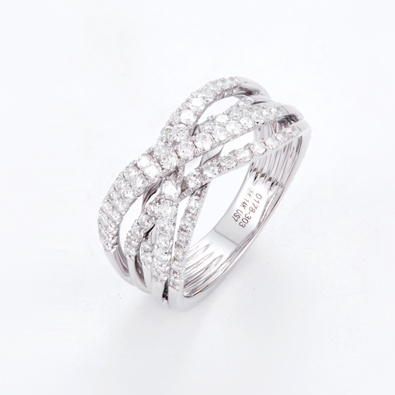 .85Ctw Diamond Multi Row Ring 14K Yellow Gold and White Gold and Rose Gold