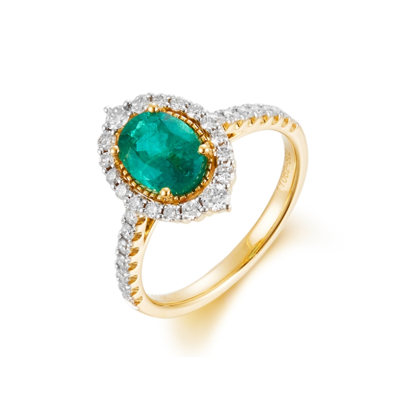 1.28Ct Em/ .54Ct Dias 14k Yellow Gold Ring