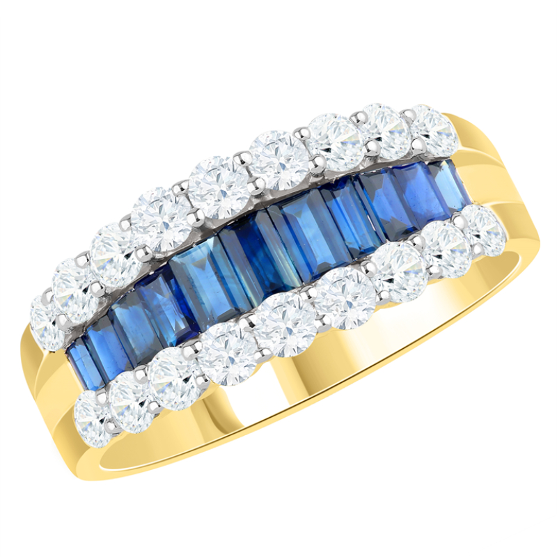 2.33Ctw Sapphire and 1.84Ctw Diamond Band 14K White Gold