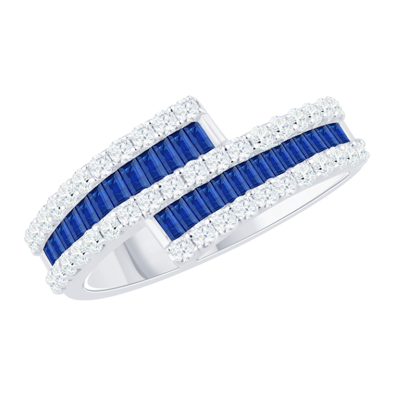 1.05Ctw Sapphire and .58Ctw Diamond Offset Band 14K White Gold
