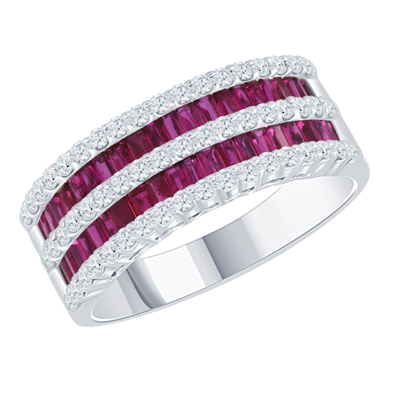 1.27Ctw Ruby and 1.07Ctw Diamond 5 Row Band 14K White Gold