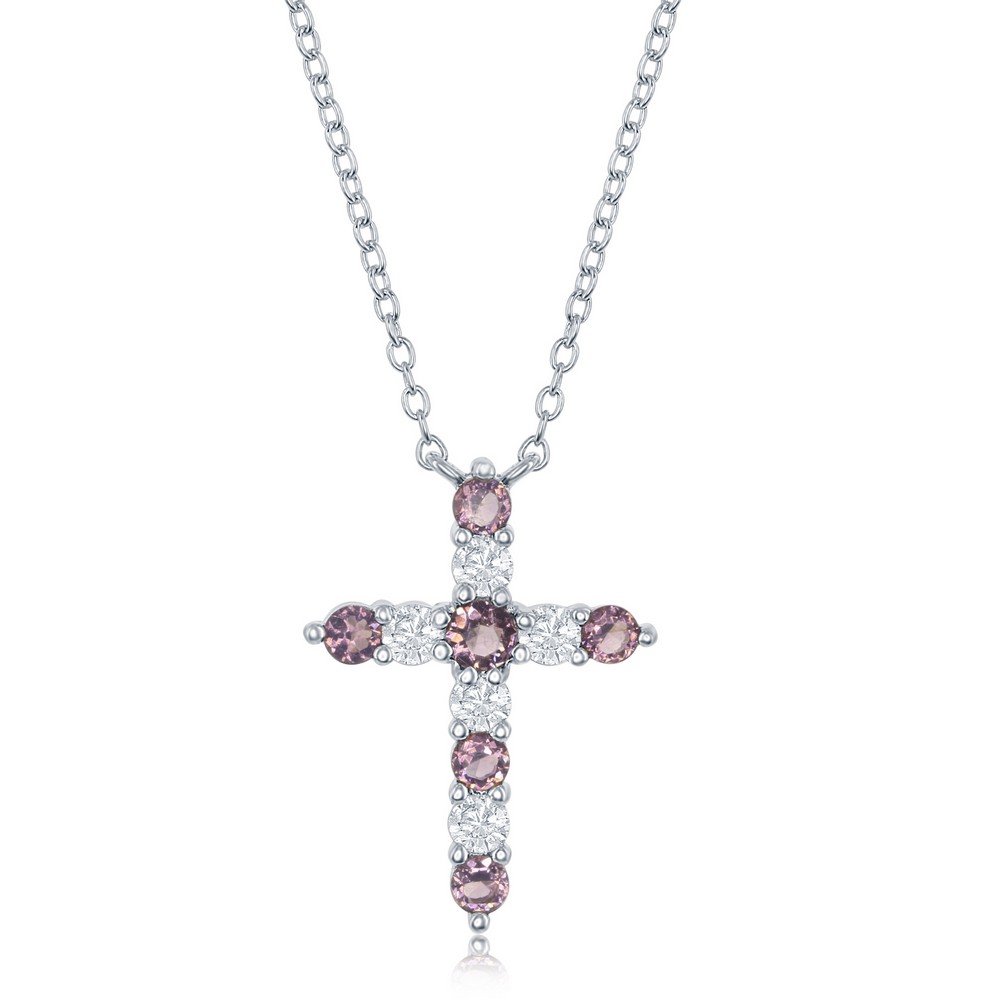 Feb CZ Silver Cross Pendant