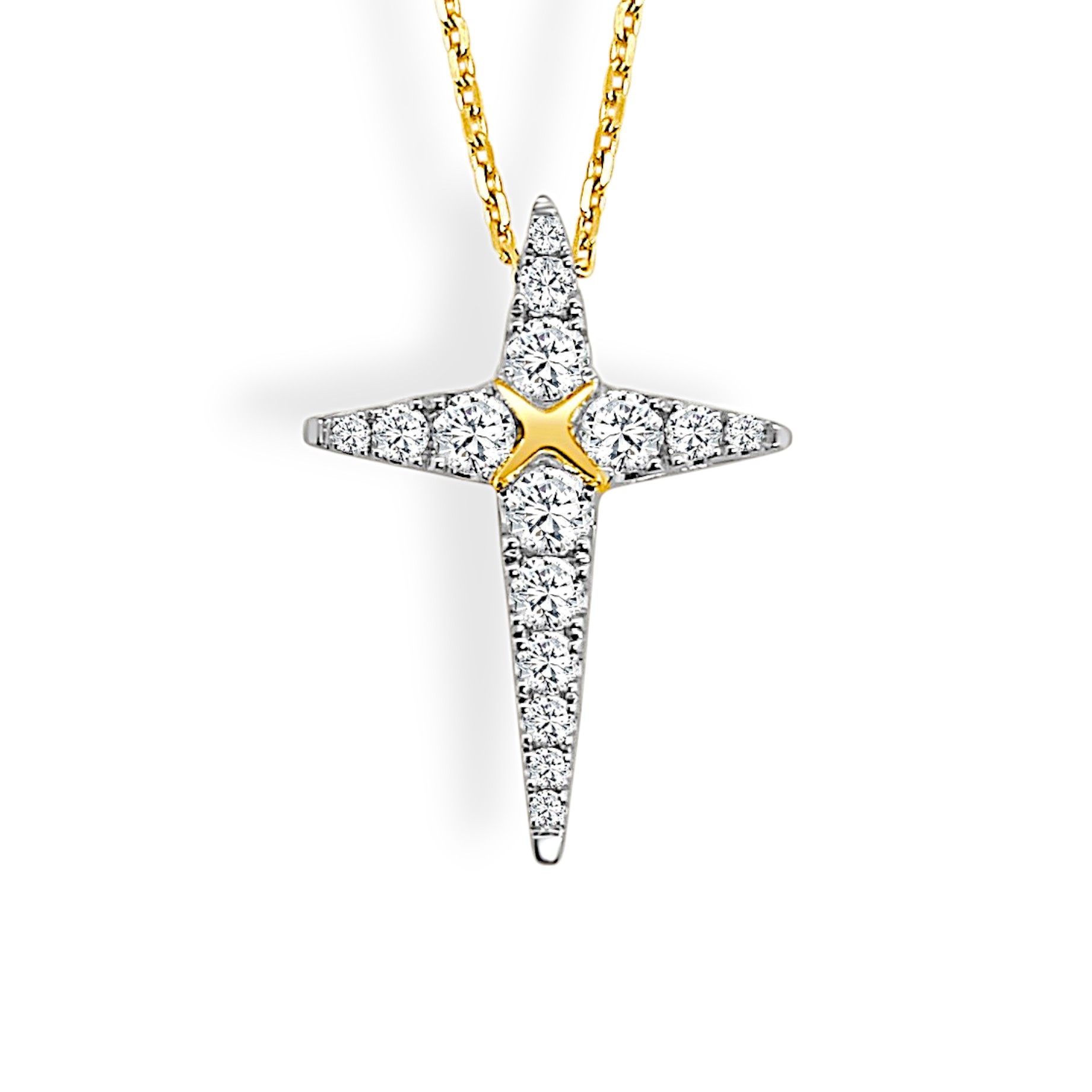 14K White & Yellow Gold All Diamond Microset Cross Pendant