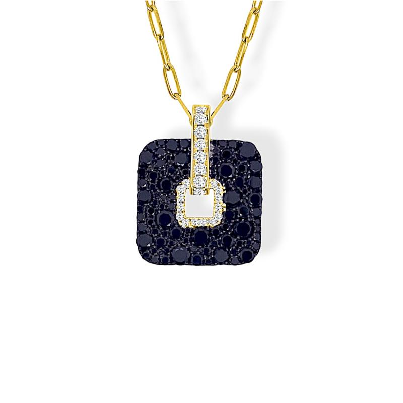 14K Yellow Gold Large Cushion Open Nebula Black Diamond Pendant