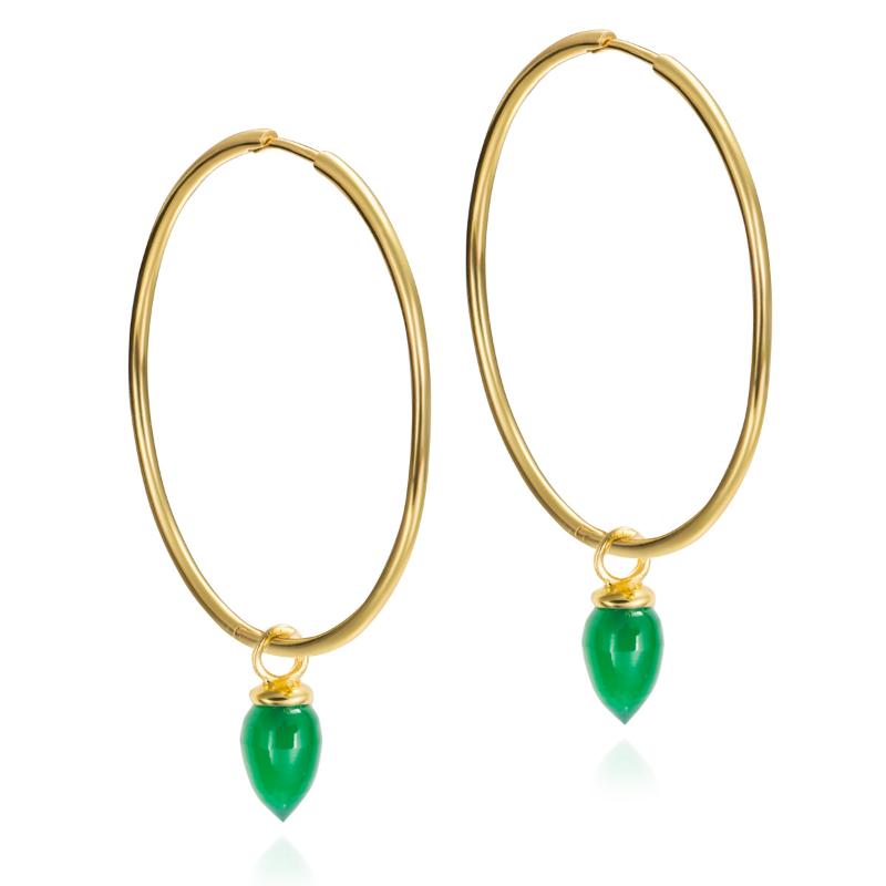 Green Onyx Dangles 2.5" Hoops Vermeil