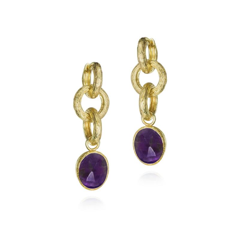 Long Earrings with Links and Amethyst in 18k Gold