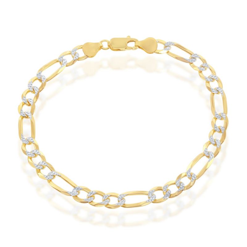 8" 7mm Figaro Silver & Gold Plated Bracelet