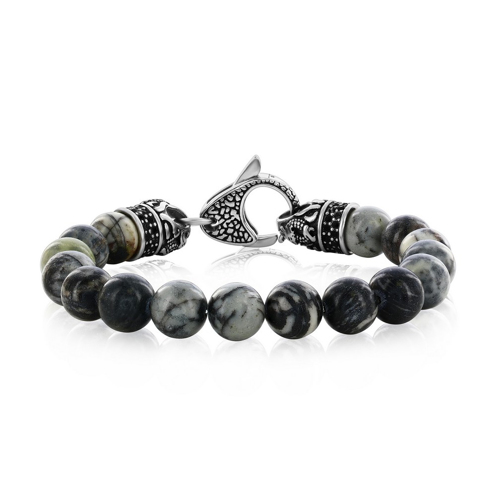 Steel/Black CZ Bead Bracelet 8.5"