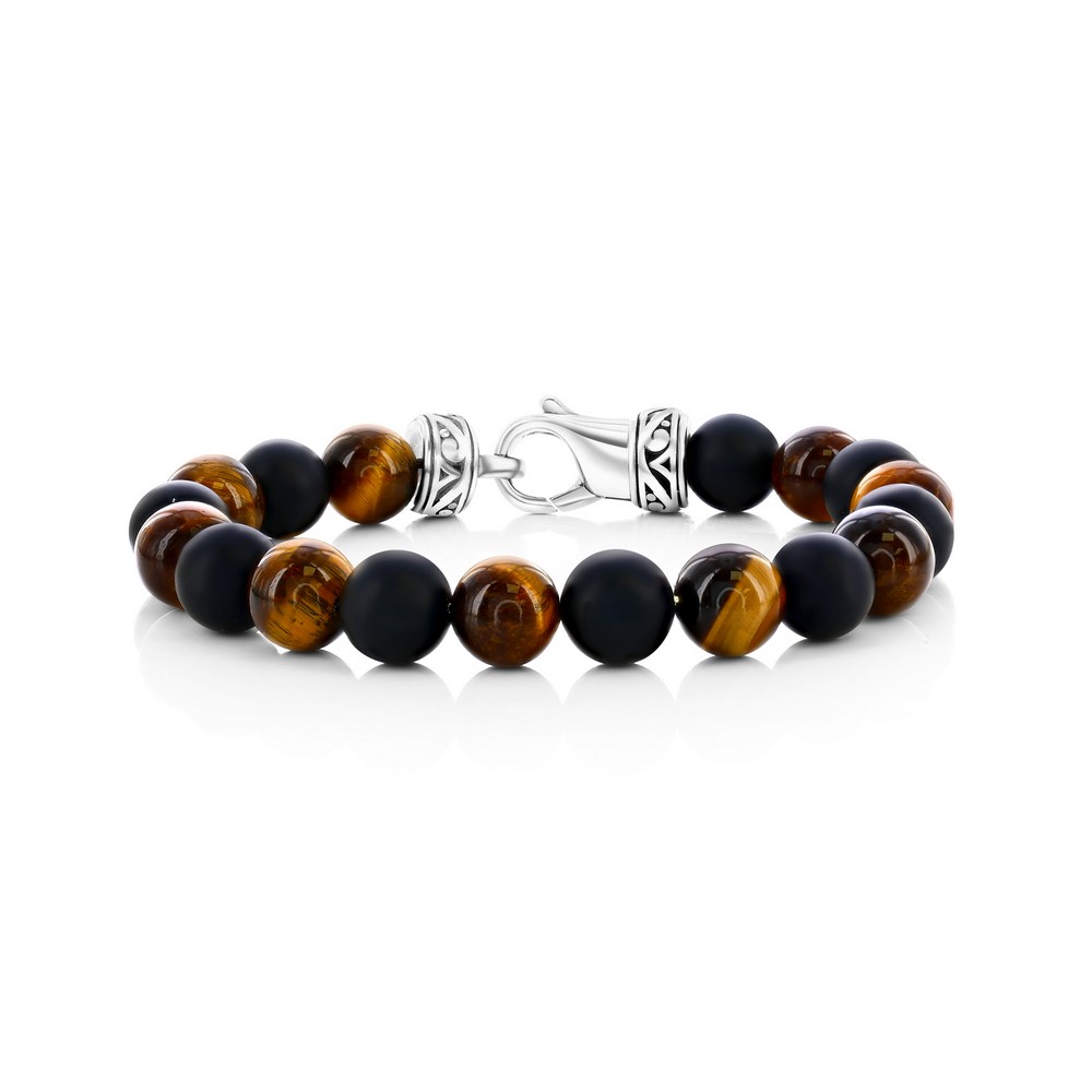 Steel/Tiger Eye/Onyx Bead Bracelet 8.5"